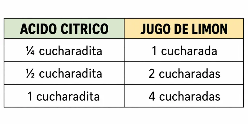 Tabla Acido Citrico vs. Jugo de Limon